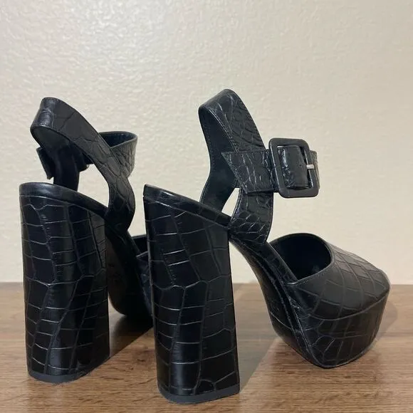 Alice   Olivia Black Croc-Embossed Platform Heels
