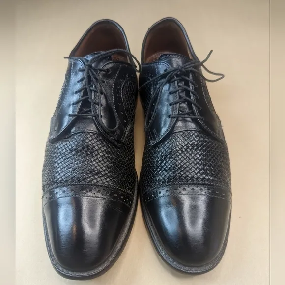 ALLEN EDMONDS &quot;SHREVEPORT&quot; BLACK WOVEN LEATHER CAP TOE OXFORD DRESS SHOES MEN'S