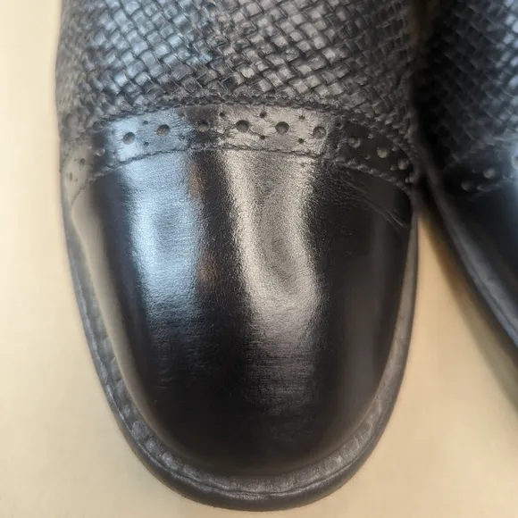 ALLEN EDMONDS &quot;SHREVEPORT&quot; BLACK WOVEN LEATHER CAP TOE OXFORD DRESS SHOES MEN'S
