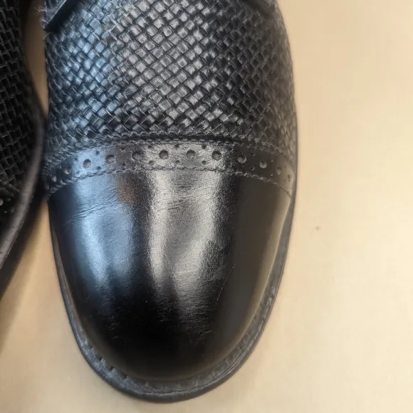 ALLEN EDMONDS &quot;SHREVEPORT&quot; BLACK WOVEN LEATHER CAP TOE OXFORD DRESS SHOES MEN'S