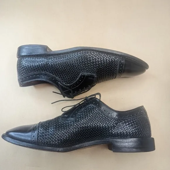 ALLEN EDMONDS &quot;SHREVEPORT&quot; BLACK WOVEN LEATHER CAP TOE OXFORD DRESS SHOES MEN'S