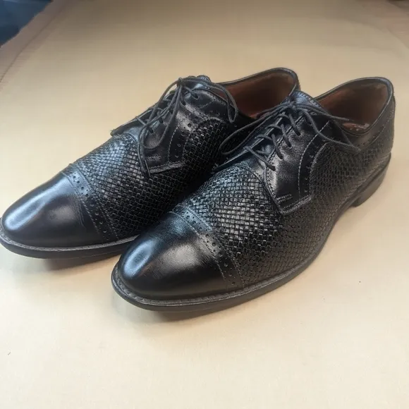 ALLEN EDMONDS &quot;SHREVEPORT&quot; BLACK WOVEN LEATHER CAP TOE OXFORD DRESS SHOES MEN'S
