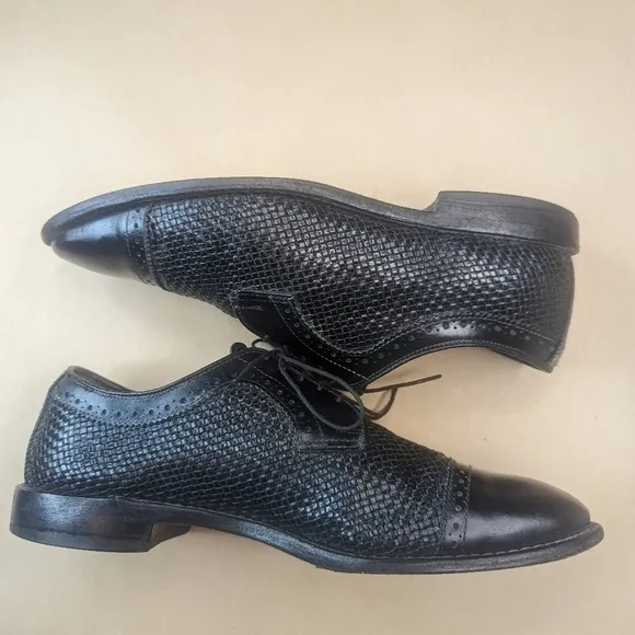 ALLEN EDMONDS &quot;SHREVEPORT&quot; BLACK WOVEN LEATHER CAP TOE OXFORD DRESS SHOES MEN'S