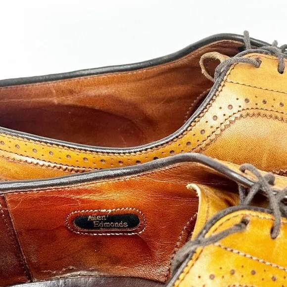 ALLEN EDMONDS Men's 10.5 McAllister Walnut Brown Leather Wingtip Dress Shoes