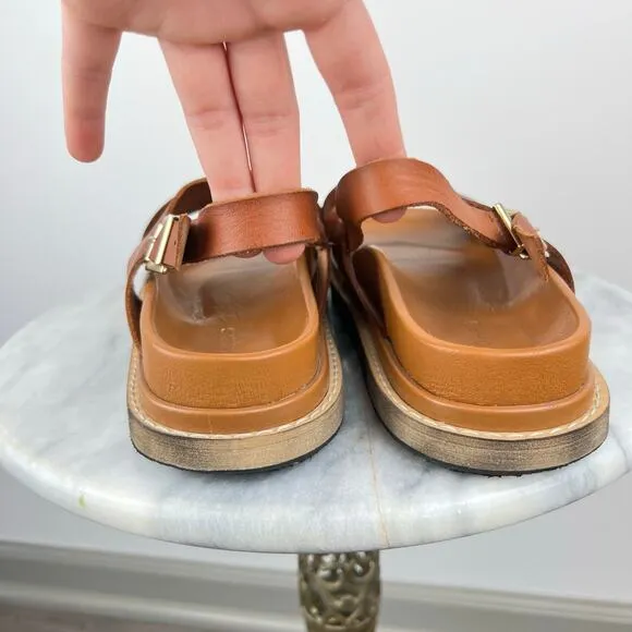 ALOHAS Leather Marshmallow Crossover Strap Platform Sandals in Tan (Sz 9)