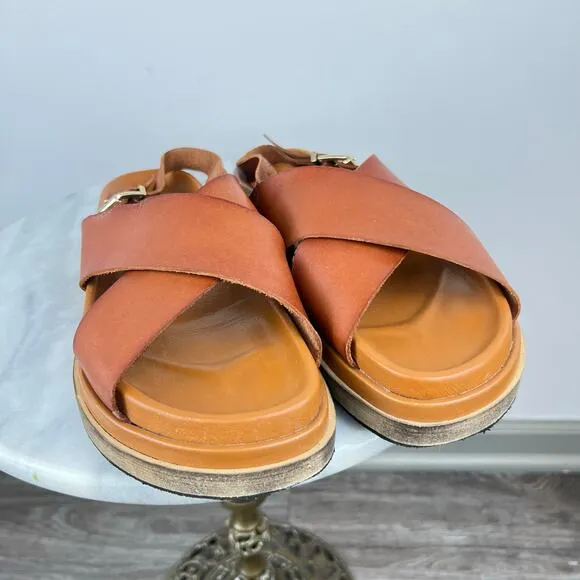 ALOHAS Leather Marshmallow Crossover Strap Platform Sandals in Tan (Sz 9)
