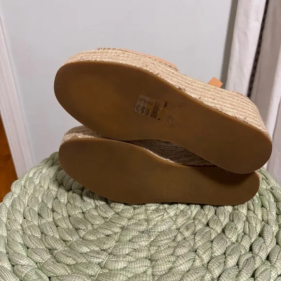 &amp; Other Stories Beige Tan Leather Open Toe Platform Wedge Espadrille Sandals