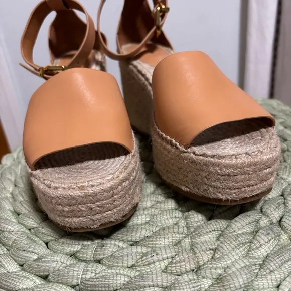 &amp; Other Stories Beige Tan Leather Open Toe Platform Wedge Espadrille Sandals