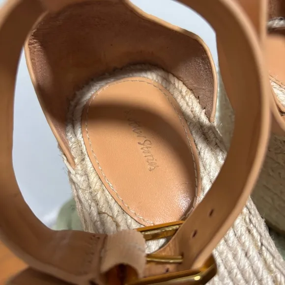 &amp; Other Stories Beige Tan Leather Open Toe Platform Wedge Espadrille Sandals