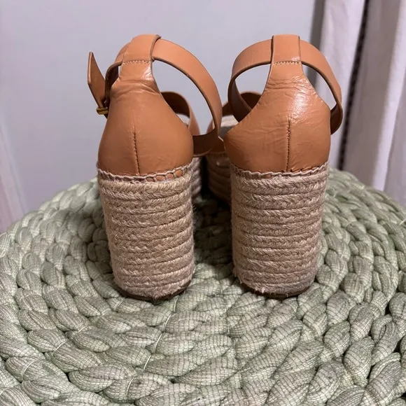 &amp; Other Stories Beige Tan Leather Open Toe Platform Wedge Espadrille Sandals