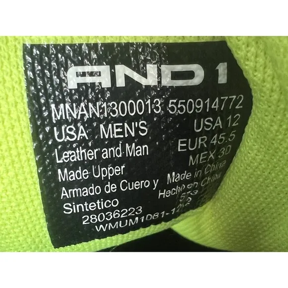 AND1 MNAN1300013 Mens Size 12 Grey Lime Green Athletic Shoes NOB