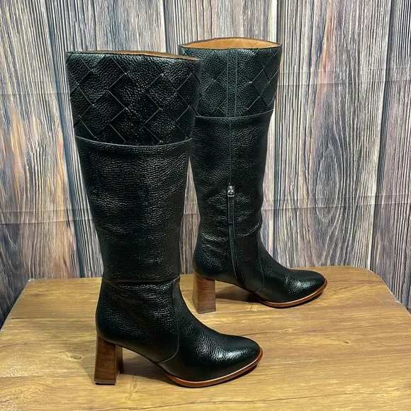 Angel Alarcon Black Knee High Leather Boots EUR 39 / US 8 M Made Spain