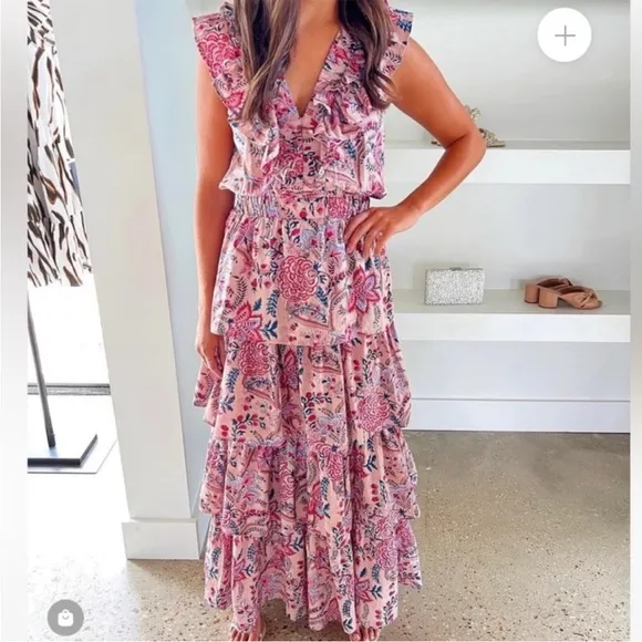 Anna Cate Charlotte Pink Floral Tiered Maxi Dress