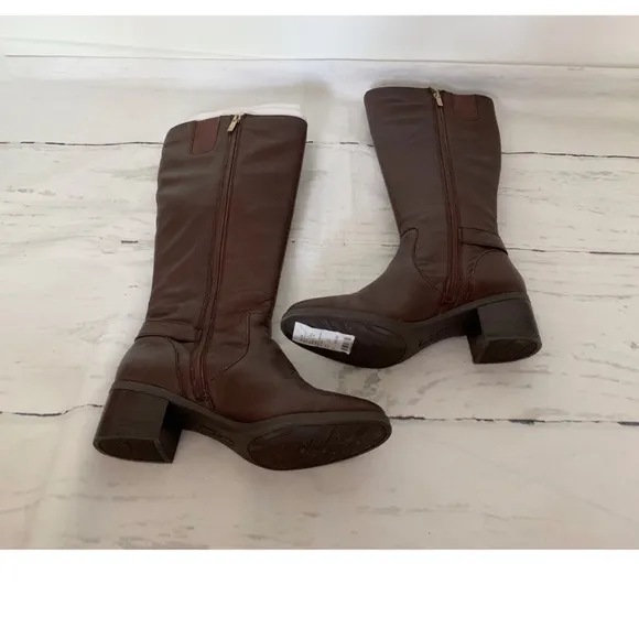 Anne Klein Brown Leather Knee High Boots Size 8
