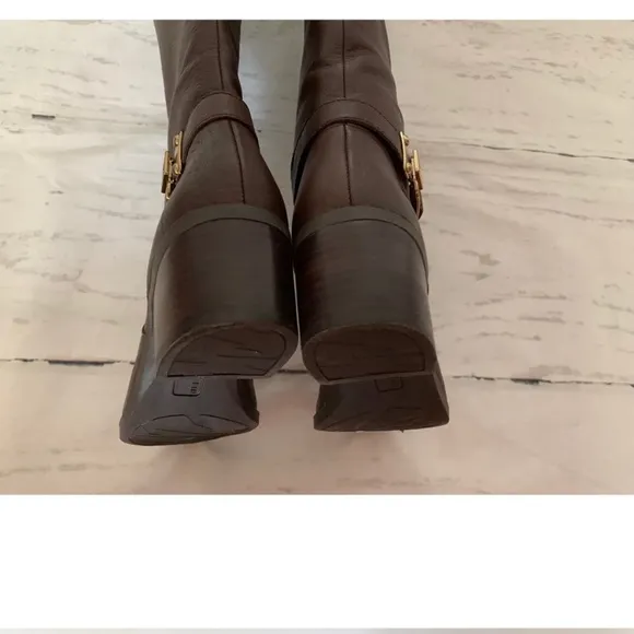 Anne Klein Brown Leather Knee High Boots Size 8