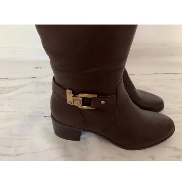 Anne Klein Brown Leather Knee High Boots Size 8
