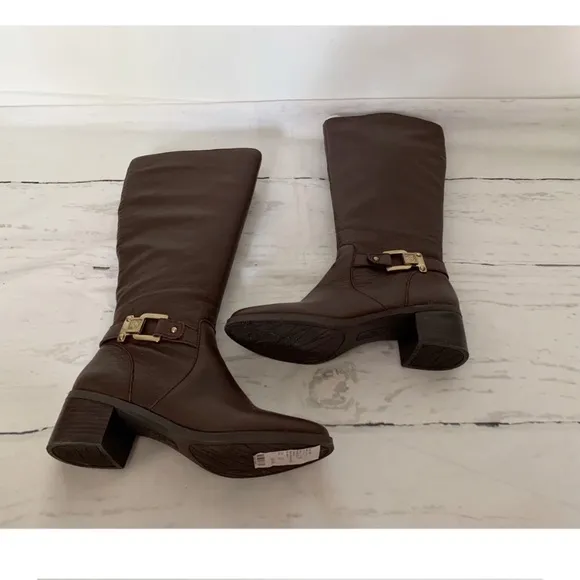 Anne Klein Brown Leather Knee High Boots Size 8