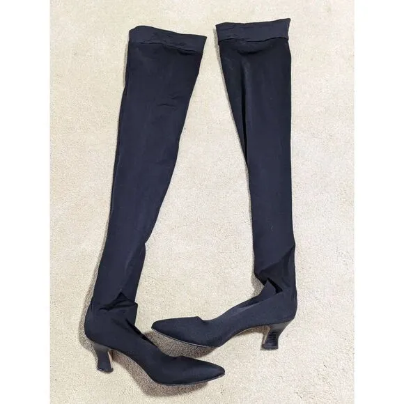 Anne Klein Couture Women's Black Fabric Thigh High Boots Size 8.5