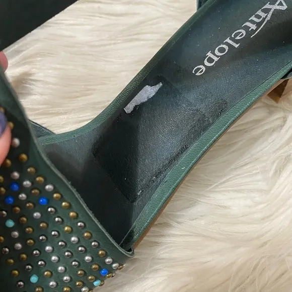Antelope Birdie Turquoise Studded Green Leather Open Toe Strappy Heeled Sandals