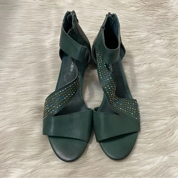 Antelope Birdie Turquoise Studded Green Leather Open Toe Strappy Heeled Sandals