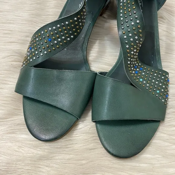Antelope Birdie Turquoise Studded Green Leather Open Toe Strappy Heeled Sandals