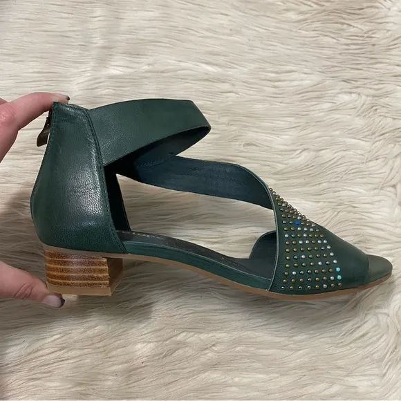 Antelope Birdie Turquoise Studded Green Leather Open Toe Strappy Heeled Sandals