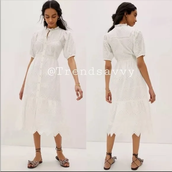 ANTHROPOLOGIE Cymbeline Eyelet Maxi Dress Forever That Girl Petite Size SP NWT