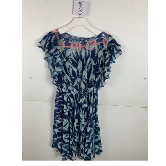 Anthropologie Eva Franco Blue Floral Mini Ruffle Dress