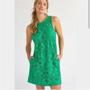 ANTHROPOLOGIE Eyelet Lace Mini Summer Dress Kelly Green Large