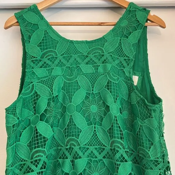 ANTHROPOLOGIE Eyelet Lace Mini Summer Dress Kelly Green Large
