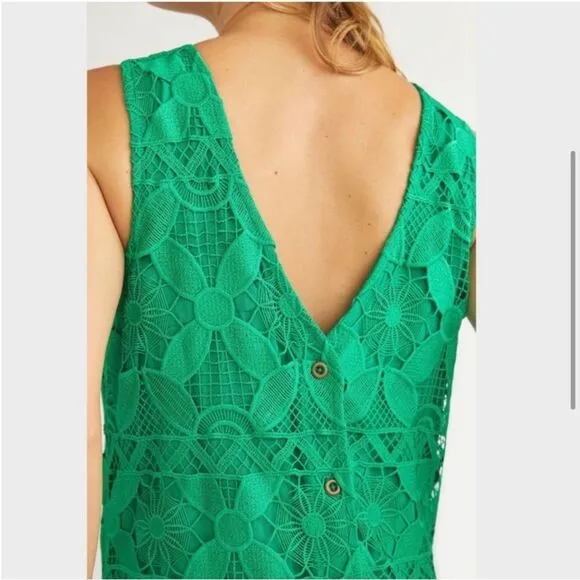 ANTHROPOLOGIE Eyelet Lace Mini Summer Dress Kelly Green Large