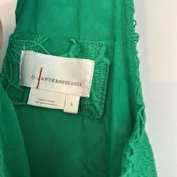 ANTHROPOLOGIE Eyelet Lace Mini Summer Dress Kelly Green Large