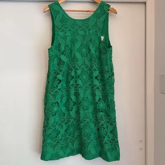 ANTHROPOLOGIE Eyelet Lace Mini Summer Dress Kelly Green Large