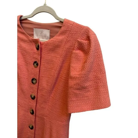 Anthropologie Gal Meets Glam Tweed Dress Kathleen Button Front Mini Coral Sz 4