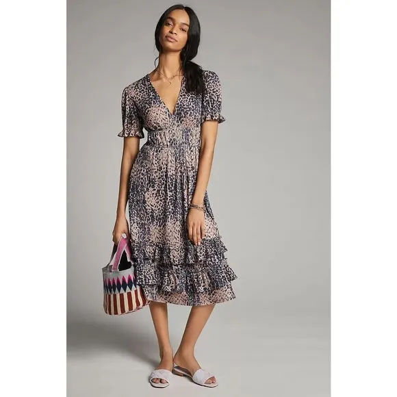 Anthropologie Hutch Adelia Ruffled Midi Dress Size Xs