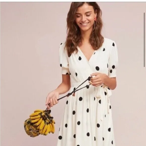 Anthropologie Maeve Breanna Polka Dot Wrap Dress Size 12