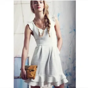 Anthropologie Maeve Sunland Striped V-Neck Flutter‎ Knit Dress, Size 2