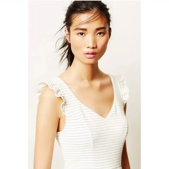 Anthropologie Maeve Sunland Striped V-Neck Flutter‎ Knit Dress, Size 2