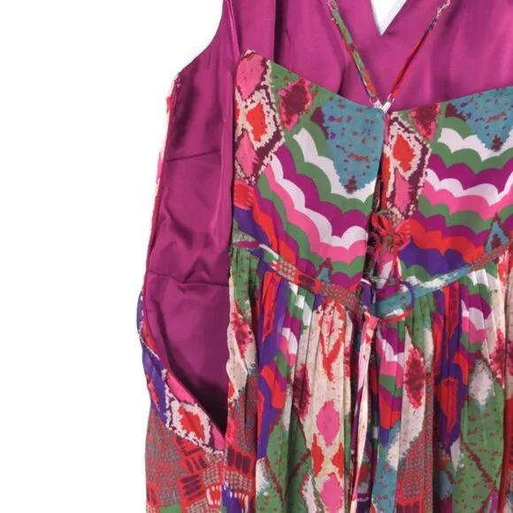 Anthropologie Maeve Tarana Flowy Colorful Ikat Print Maxi Dress Size 12