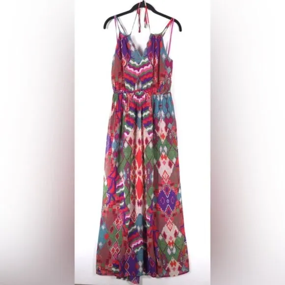 Anthropologie Maeve Tarana Flowy Colorful Ikat Print Maxi Dress Size 12