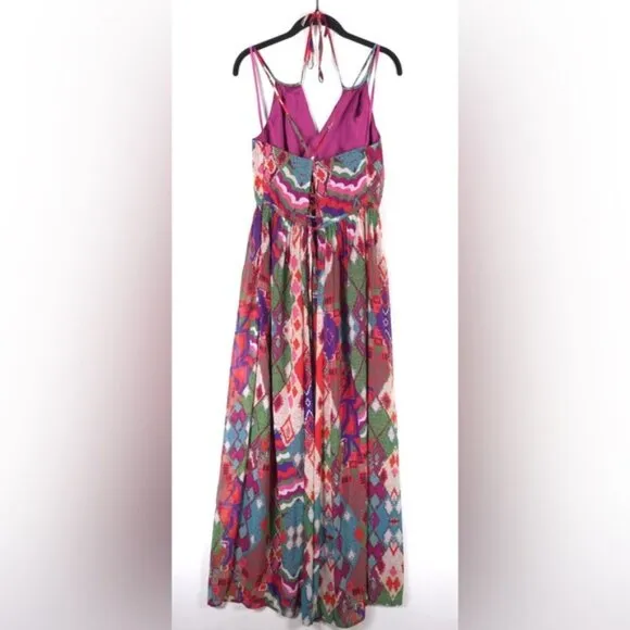 Anthropologie Maeve Tarana Flowy Colorful Ikat Print Maxi Dress Size 12