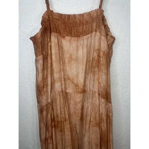 Anthropologie Talulah Tiered Maxi Dress Size Large Tie Dye Burnt Orange 1D