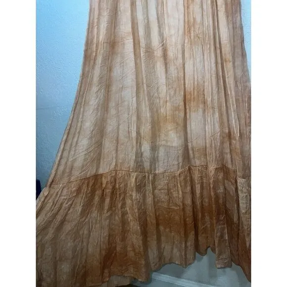 Anthropologie Talulah Tiered Maxi Dress Size Large Tie Dye Burnt Orange 1D