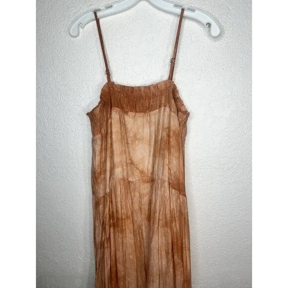 Anthropologie Talulah Tiered Maxi Dress Size Large Tie Dye Burnt Orange 1D