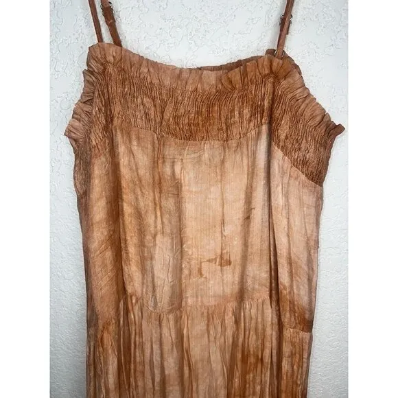 Anthropologie Talulah Tiered Maxi Dress Size Large Tie Dye Burnt Orange 1D