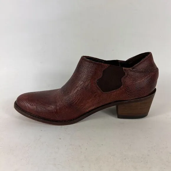 Anthropologie Wolverine Alice women's size 7.5 burgandy leather embossed booties
