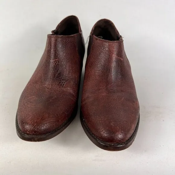 Anthropologie Wolverine Alice women's size 7.5 burgandy leather embossed booties