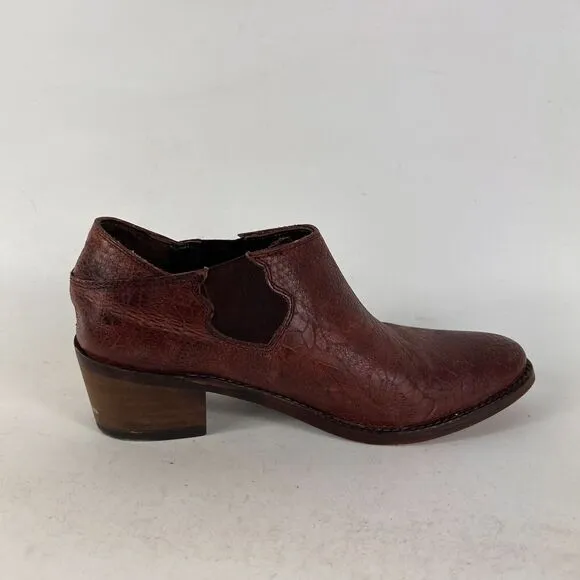 Anthropologie Wolverine Alice women's size 7.5 burgandy leather embossed booties