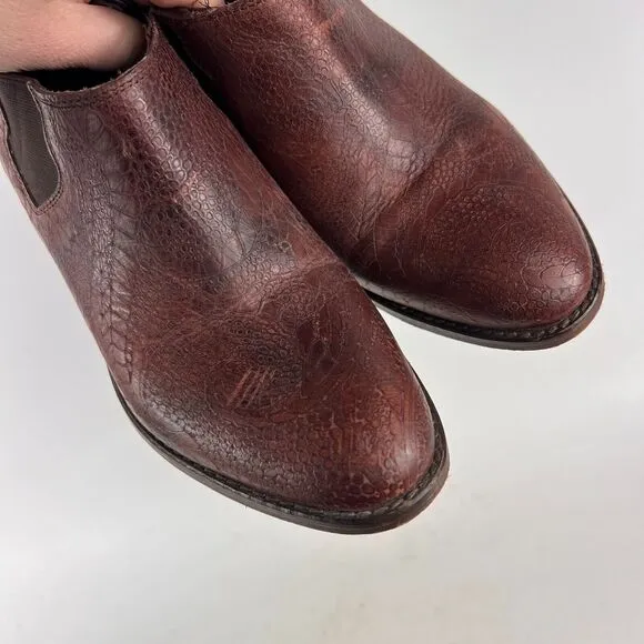 Anthropologie Wolverine Alice women's size 7.5 burgandy leather embossed booties