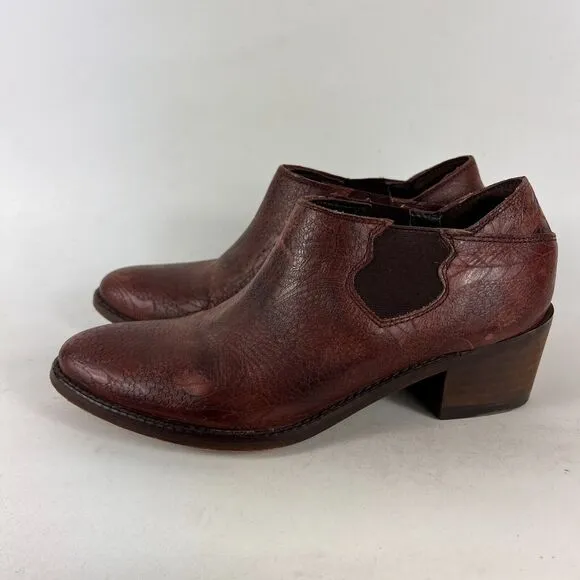Anthropologie Wolverine Alice women's size 7.5 burgandy leather embossed booties